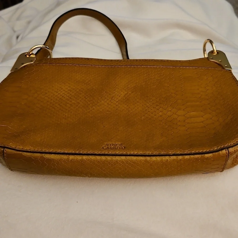 Vince Camuto Y2k Irine Dark Wheat Snakeskin Leather Mini Baguette Shoulder Bag - Picture 9 of 14